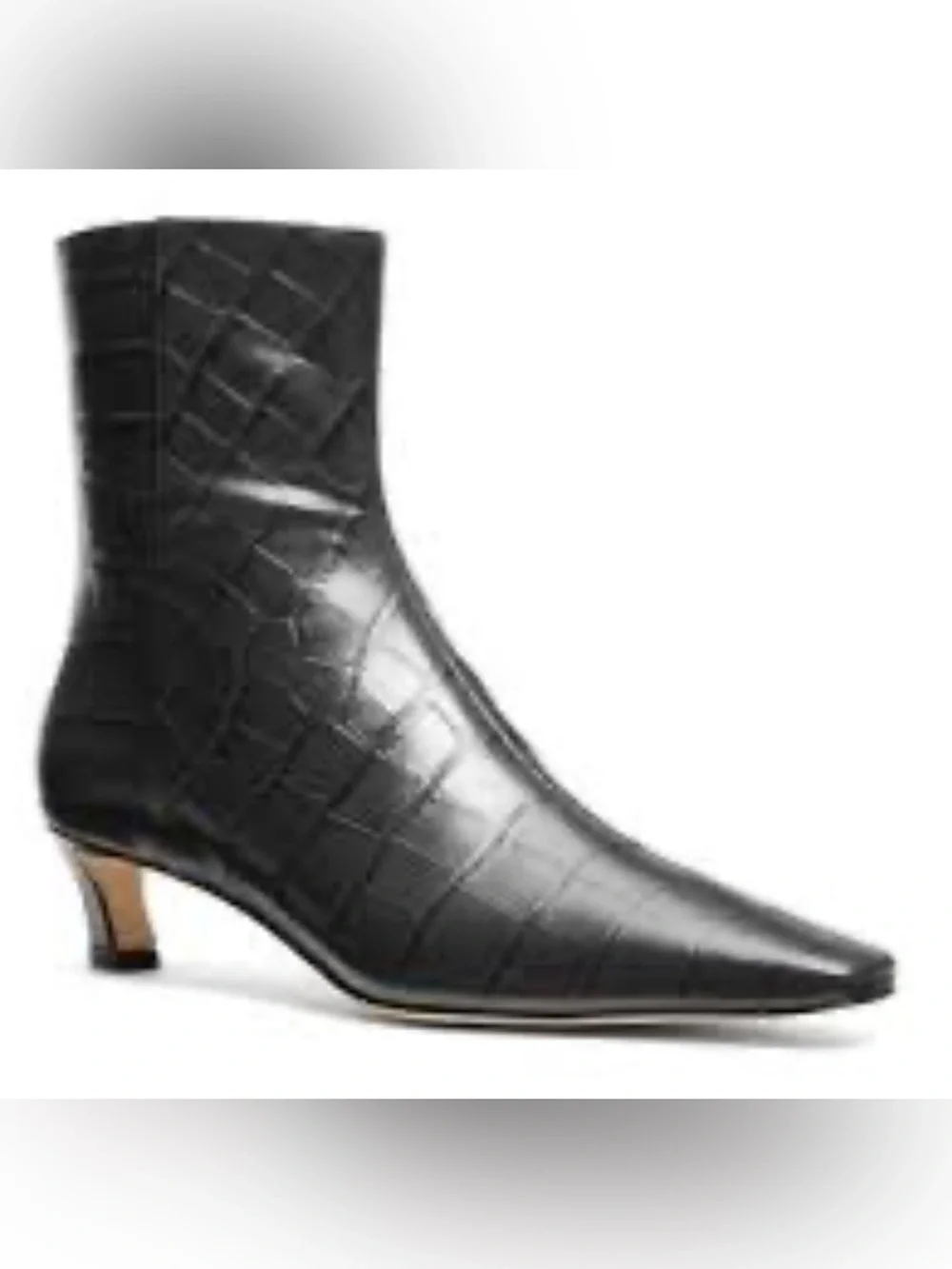 MICHAEL Michael Kors Black Croc-Embossed Pointed Ankle Booties with Gold Zip